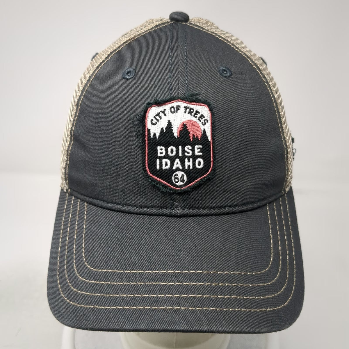 Camp David Trucker Hat Gray One Size Boise Idaho City Trees Patch Snapback Mesh