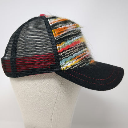 Pistil Trucker Hat Black One Size Knit Front Snapback Mesh Back Striped Wool