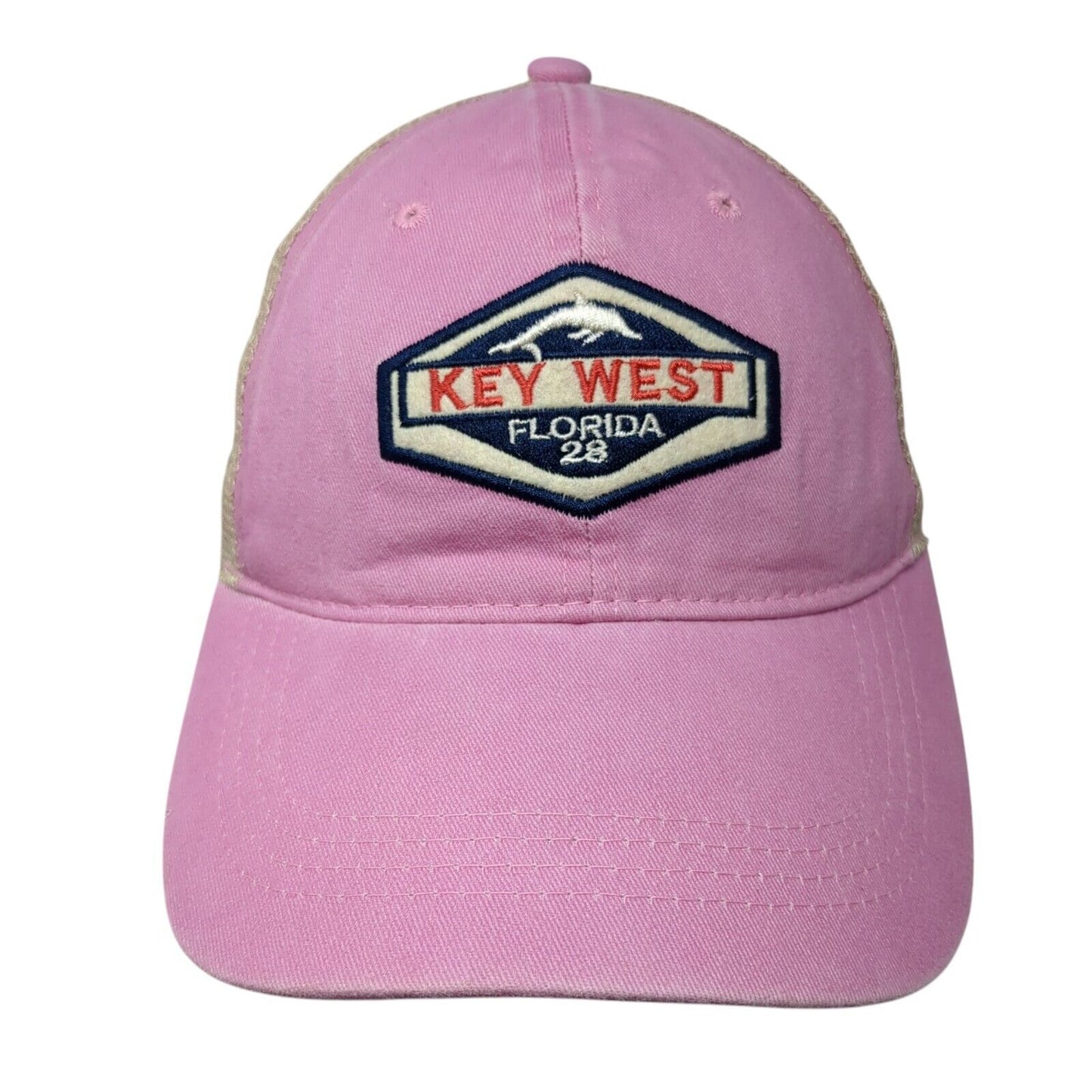 Key West Florida Dolphin Snapback Trucker Hat Pink OSFA Mesh Back