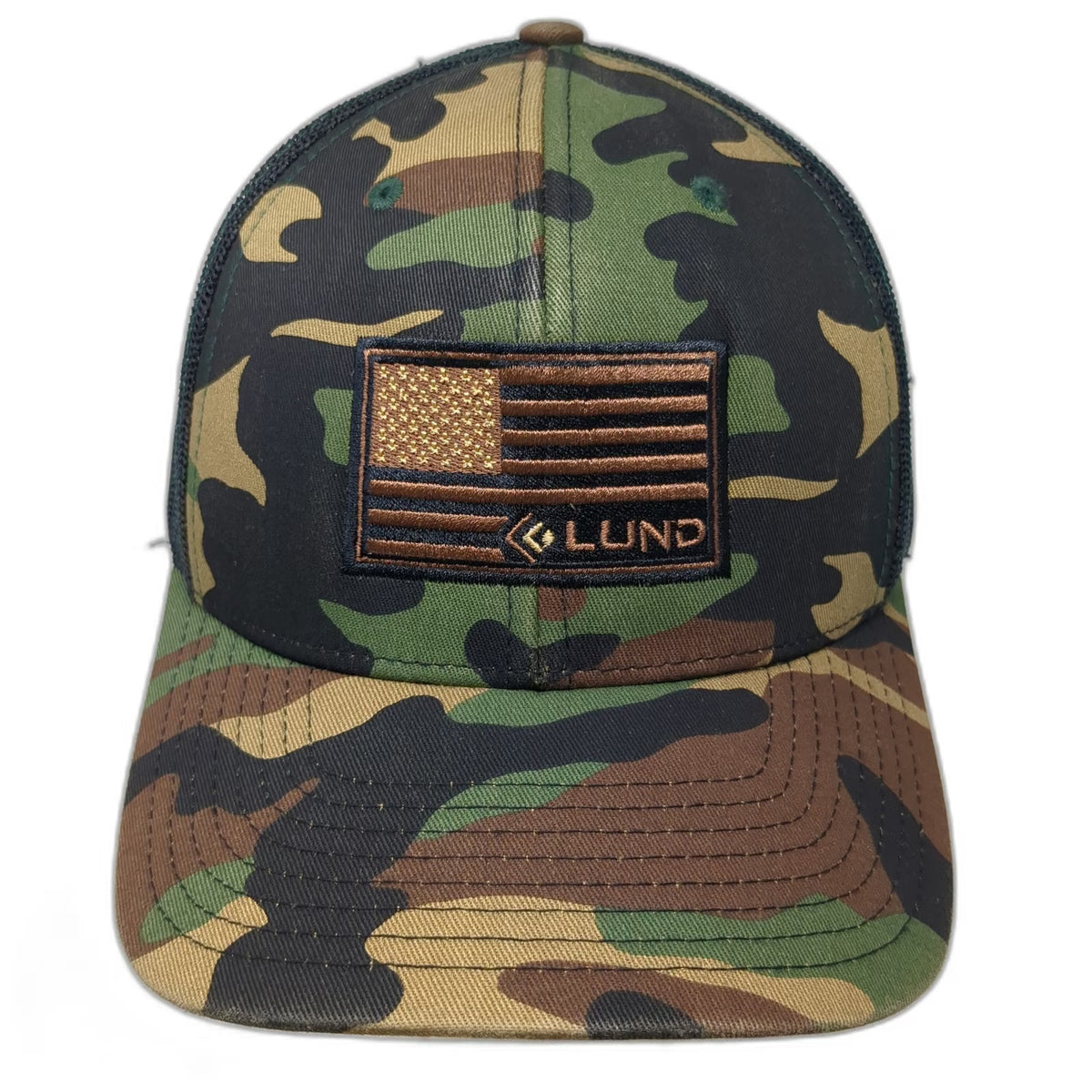 Richardson Trucker Hat Green Camo One Size American Flag Lund Mesh Back Snapback