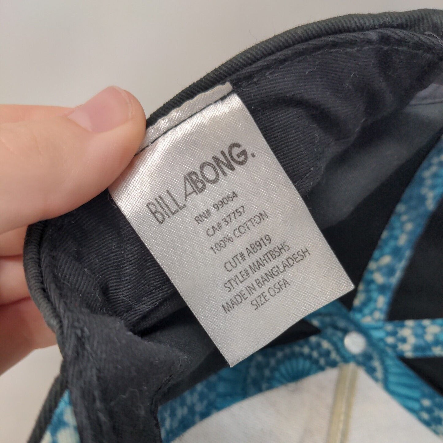 Billabong Patch Snapback Hat Black OSFA Adjustable Solid Vent Holes