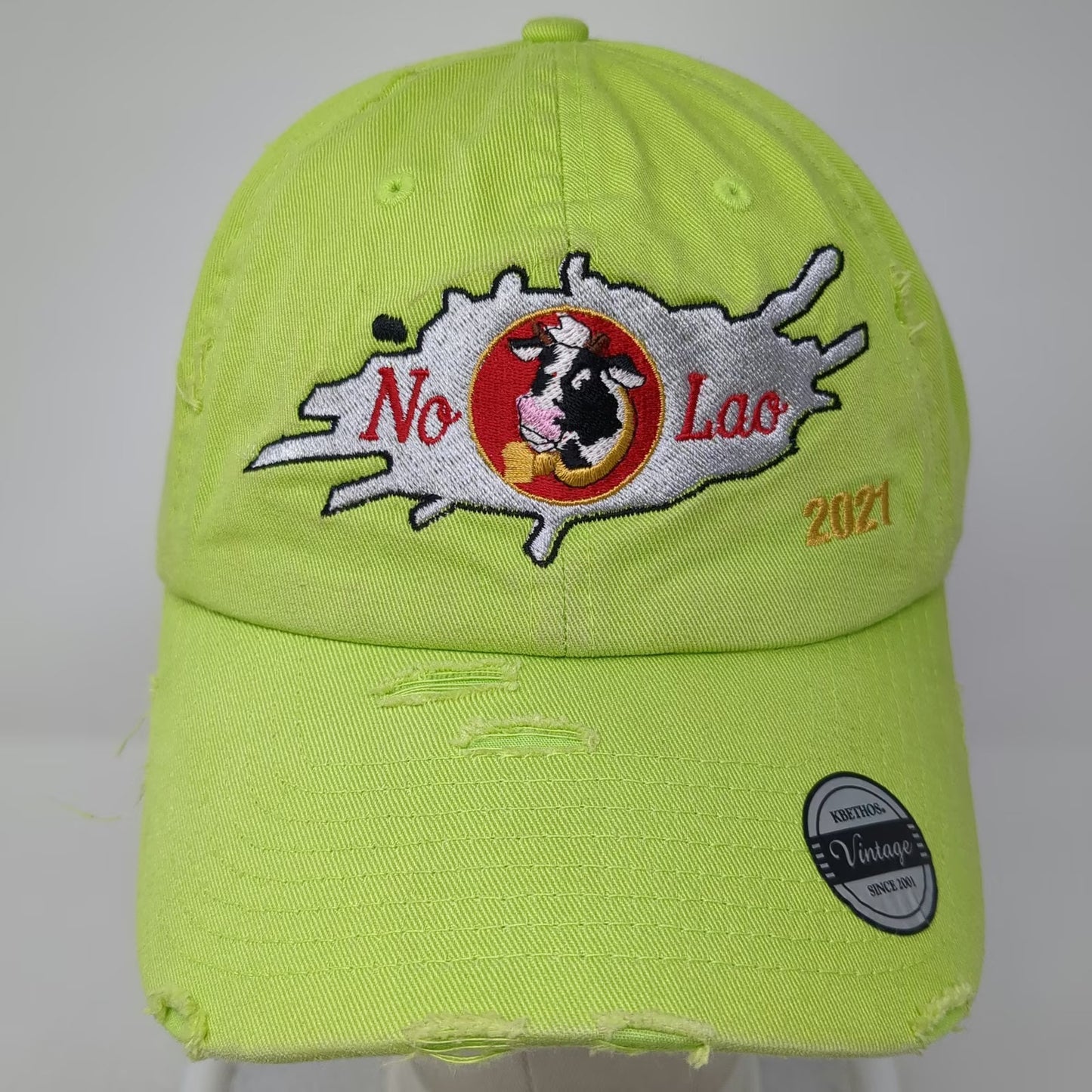 KBETHOS Baseball Cap Green One Size No Lao Cow 2021 Distressed Slideback Hat