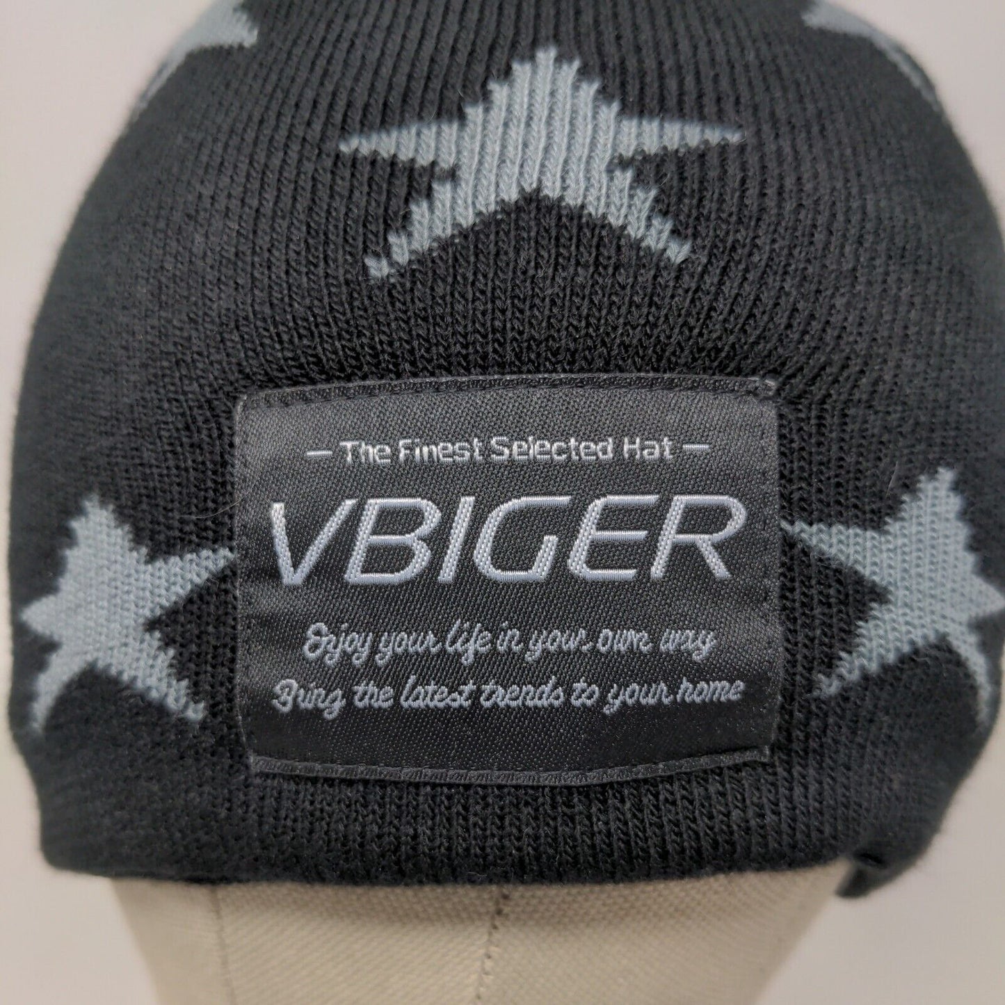 Vbiger Men's Knit Beanie Hat Cap Black Gray Stars All Over Print