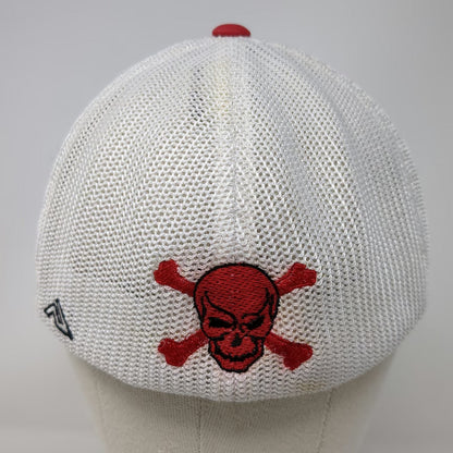 Pacific Headwear Baseball Cap Black Red White 7 3/8 Mesh Flexfit Skull Logo Hat