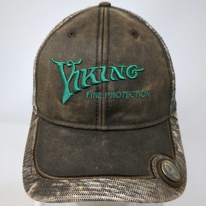 Viking Fire Protection Baseball Cap Brown One Size Camo Mesh USA Flag Patch Hat