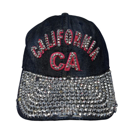 California CA Slideback Hat Blue One Size Adjustable Distressed Rhinestone Denim