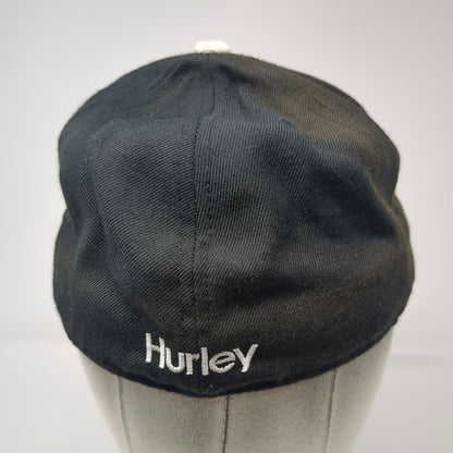Hurley Baseball Cap Black Green 7 1/4 Fitted Hat Flat Brim Logo Two Tone Wool