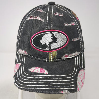 Mossy Oak Baseball Cap Black Pink One Size Distressed Lace Camo Hat Stitching