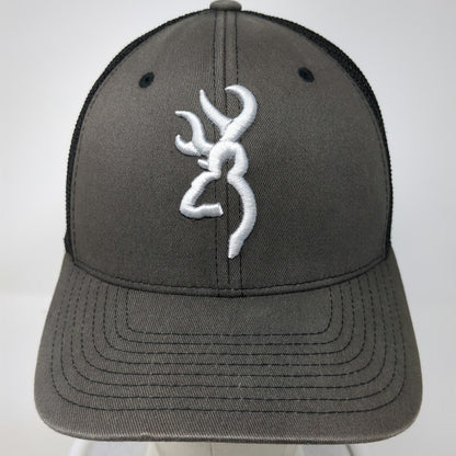 Browning Baseball Cap Gray Black White M Mesh Back Flexfit Buckmark Logo Hat