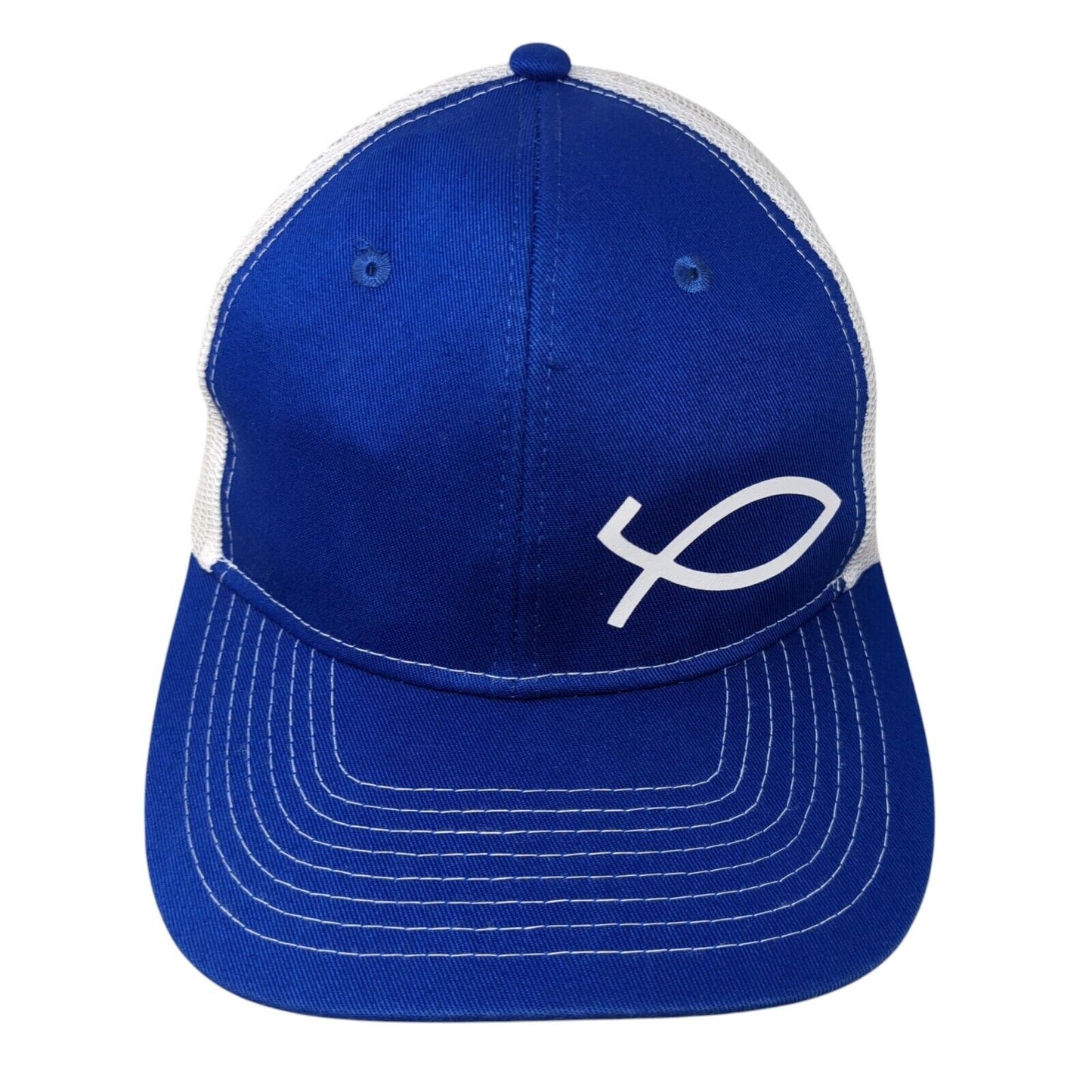 Fish Logo Snapback Mesh Back Trucker Hat Blue One Size Port Authority