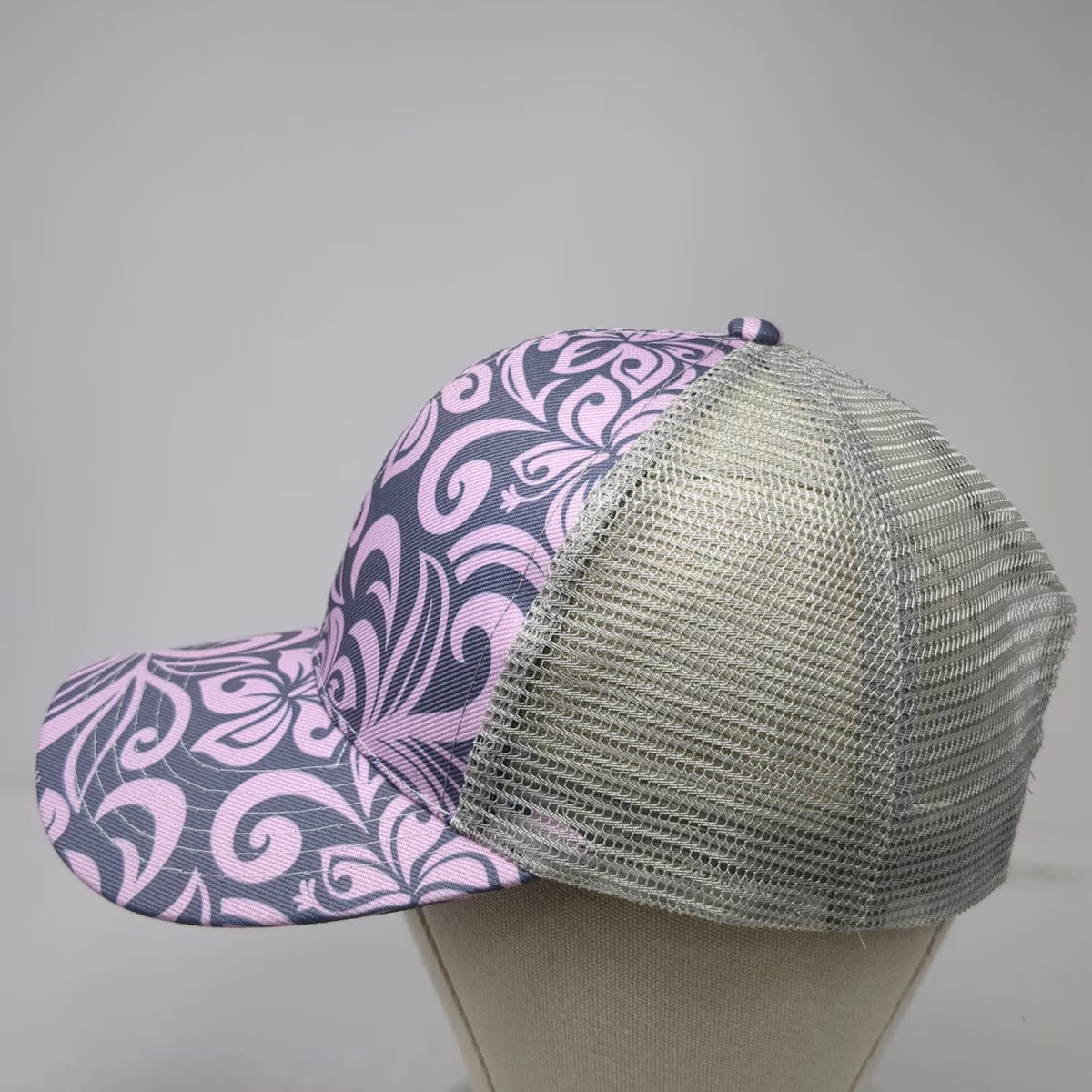 Happy Wahine Trucker Hat Purple Gray One Size Floral Hibiscus Pattern Snapback