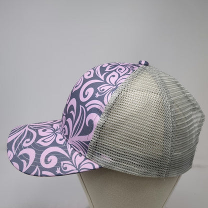 Happy Wahine Trucker Hat Purple Gray One Size Floral Hibiscus Pattern Snapback