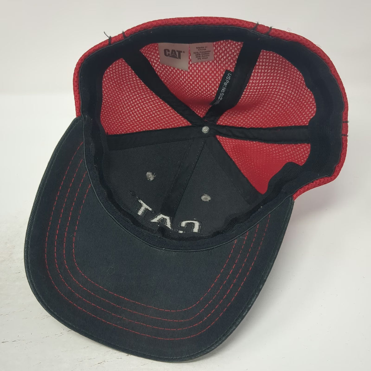 CAT Baseball Cap Gray Black Red One Size Stretch Fit Mesh Back Stitching Hat
