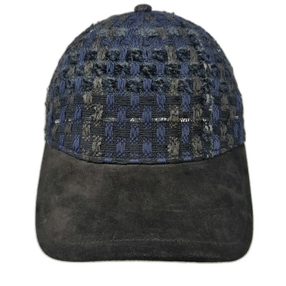 rag & bone Baseball Cap Blue Black One Size Linton Tweed Suede Brim Leather Hat