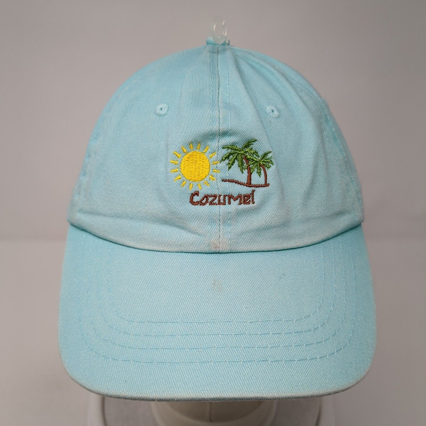 Cozumel Strapback Hat Blue One Size Adjustable Sun Palm Tree 6 Panel