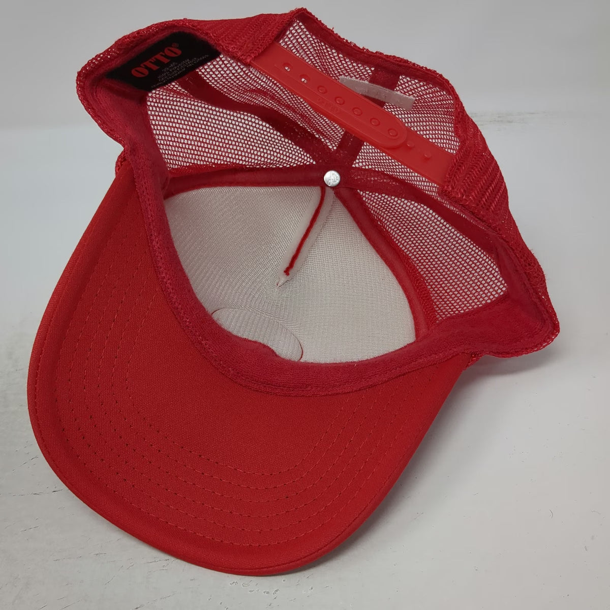 OTTO Trucker Hat Red White OSFM CBH No Luck All Work Patch Mesh Snapback Rope