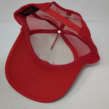 OTTO Trucker Hat Red White OSFM CBH No Luck All Work Patch Mesh Snapback Rope