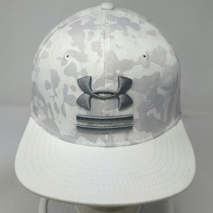 Under Armour Baseball Cap White XL Stretch Fit Camo Flat Brim Embroidered Logo