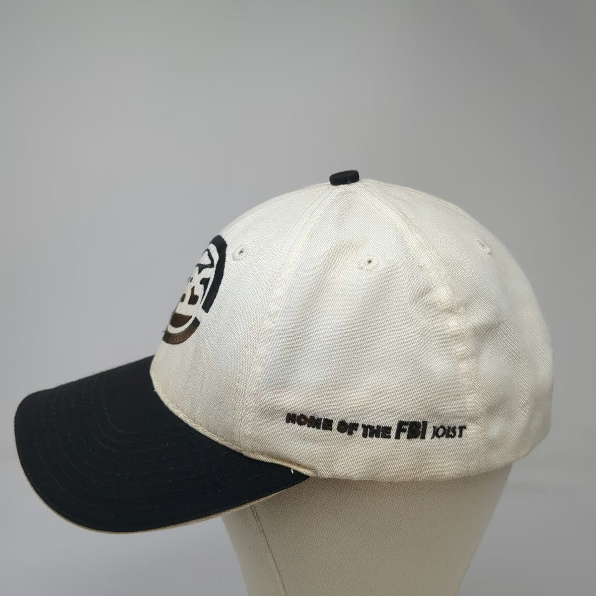 Baseball Cap White Black One Size FBS Home of FBI Joist Made in USA Slideback