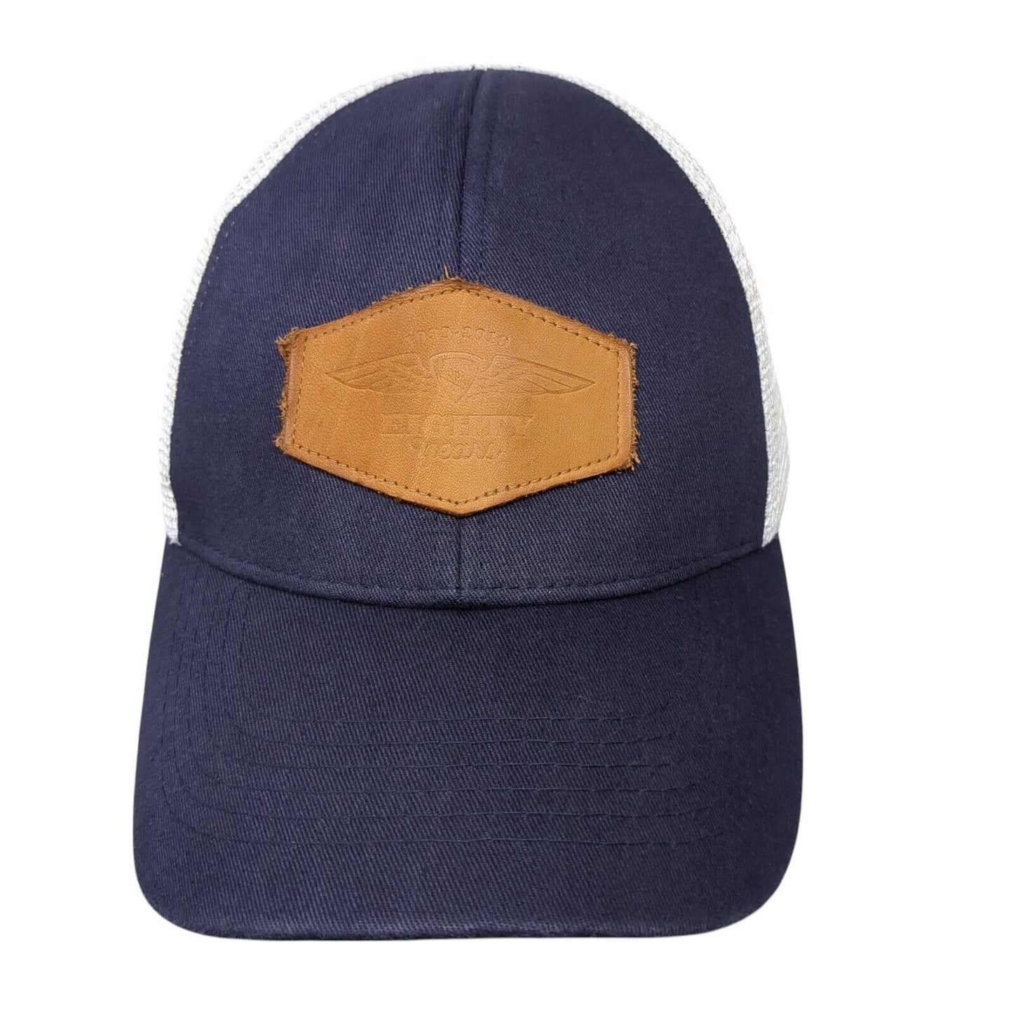 Leather Patch Snapback Mesh Back Trucker Hat Blue One Size Colorblock