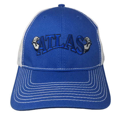 Atlas Snapback Mesh Back Trucker Hat Blue OSFM Embroidered Marine