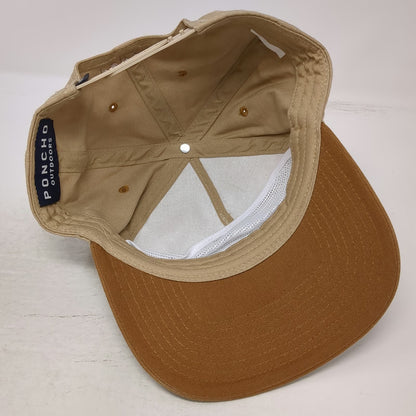 Poncho Outdoors 5 Panel Hat Beige One Size Snapback Brown Bill Cotton Patch