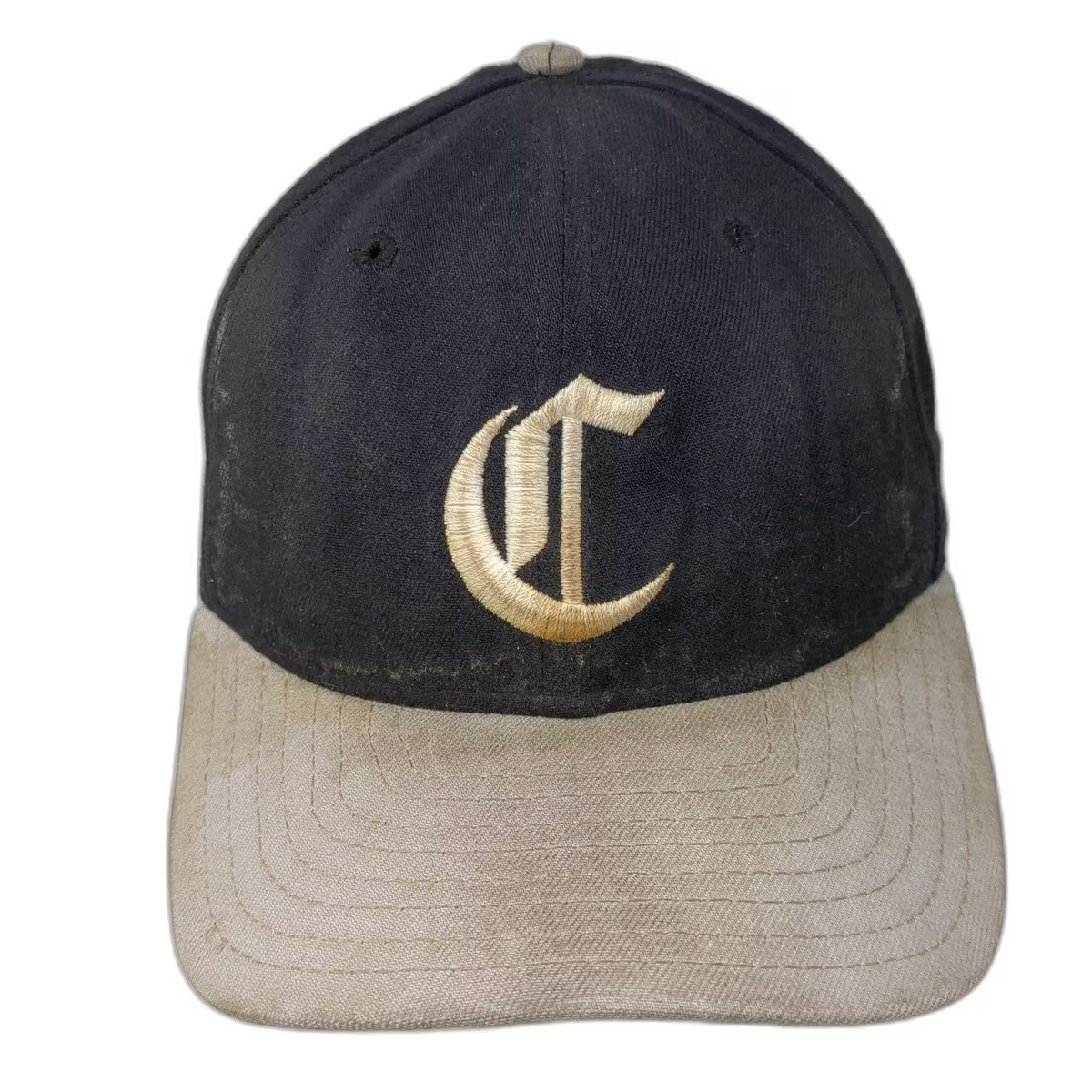 New Era Size 7 Fitted Hat Blue Gray Cap Old English Letter C USA Vintage