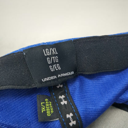 Under Armour Baseball Cap Blue XL Stretch Fit Heathered Neon Yellow Logo Hat