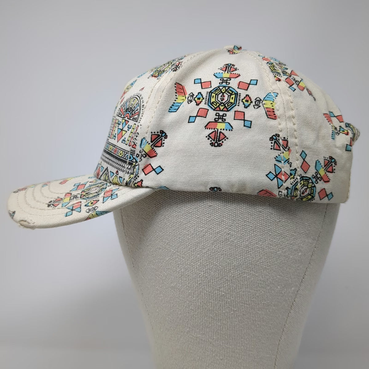 Billabong 5 Panel Beige Geometric Tribal One Size Hat Slideback All Over Pattern