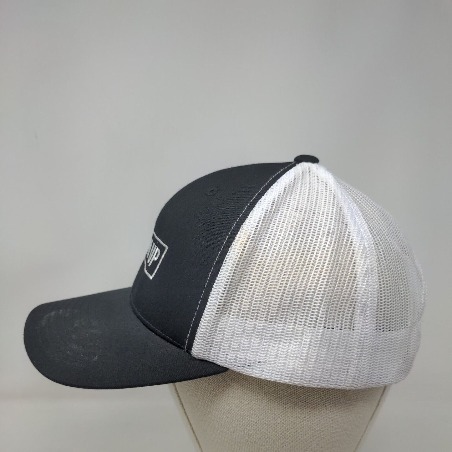 Show Up Snapback Trucker Hat Black One Size Embroidered Mesh Back Yupoong