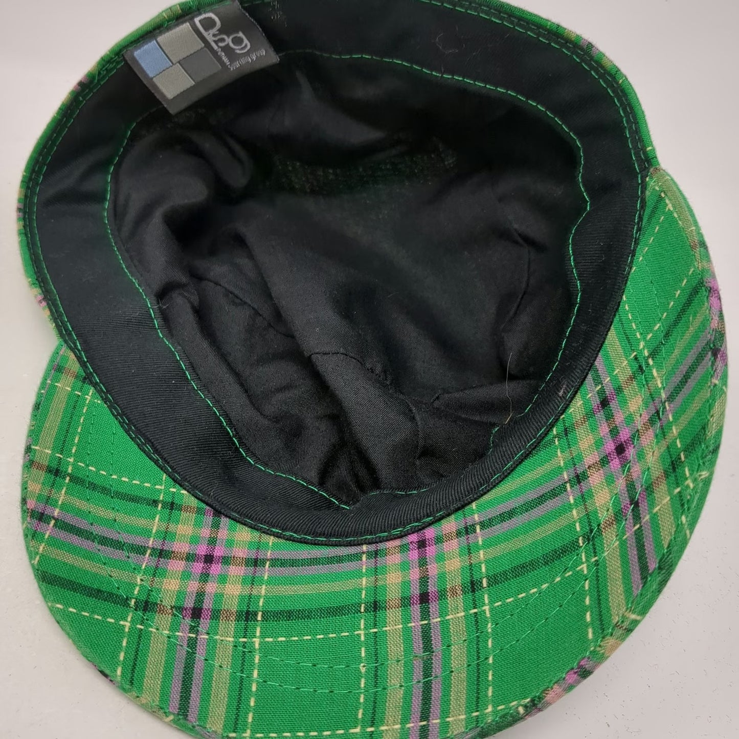 Putnam Sourcing Group Army Cap Green One Size Plaid Pattern Cotton Hat Flat Top