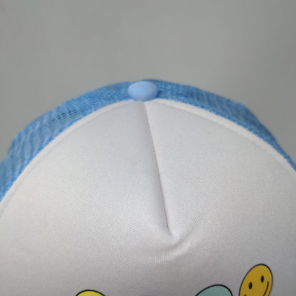 All Smiles Snapback Trucker Hat Blue OSFM Adjustable Mesh Back Rope Polyester