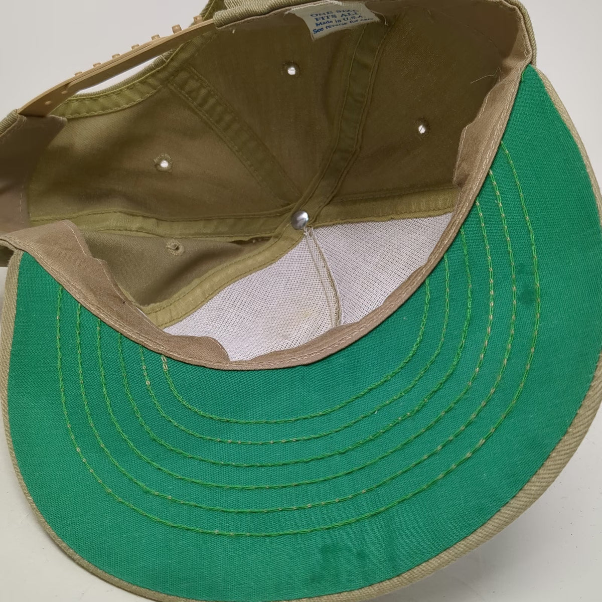 Beige 5 Panel One Size Hat USA Made Snapback Green Underbrim Army Patch Eagle