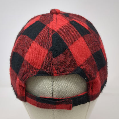 Red Black Buffalo Plaid Checkered Pattern Strapback One Size Baseball Cap Hat