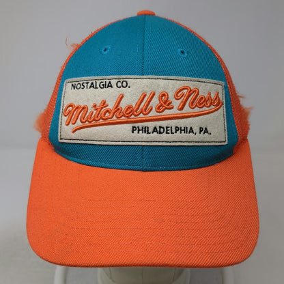 Mitchell & Ness Trucker Hat Orange Blue OSFM Philadelphia Patch Mesh Snapback