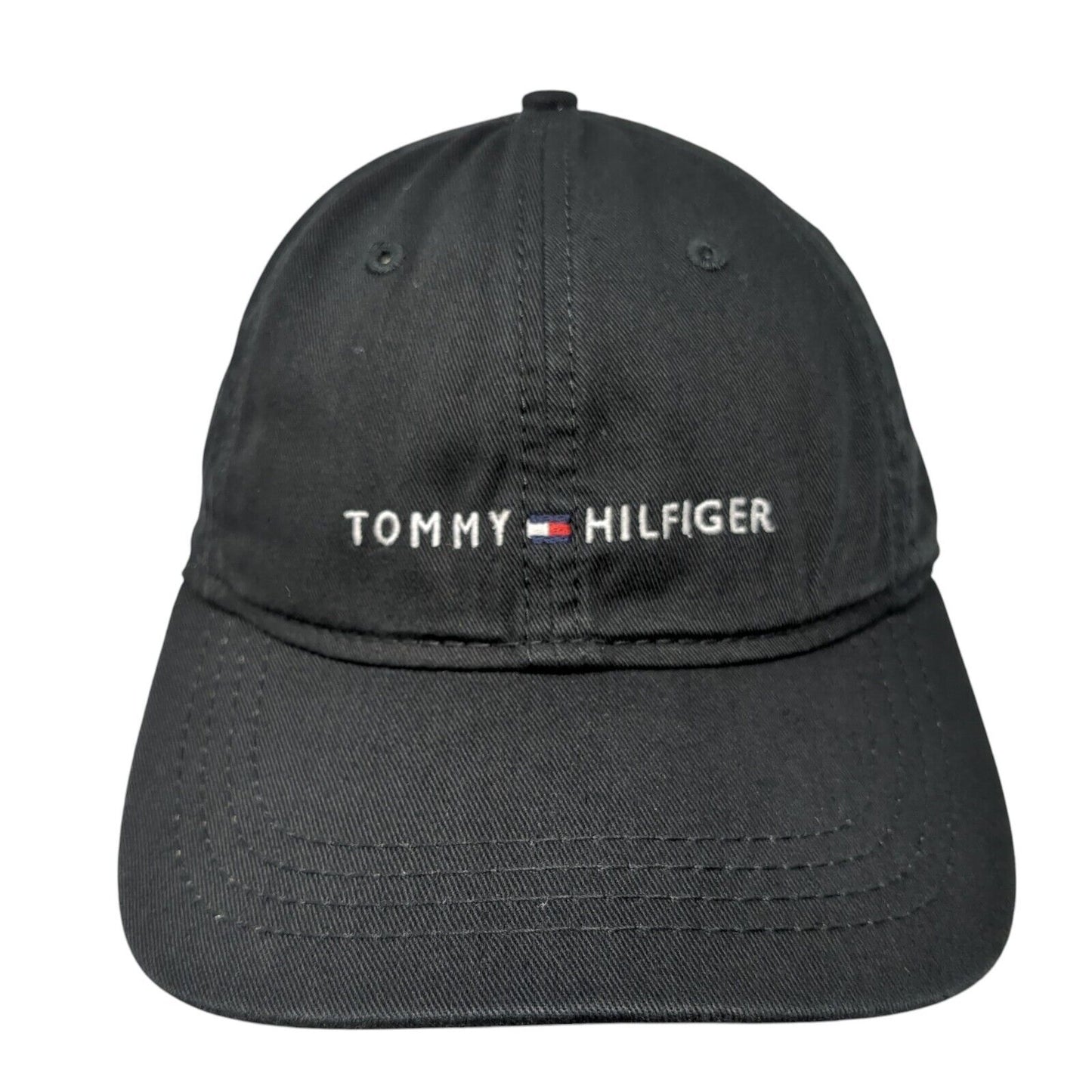 Tommy Hilfiger Slideback Hat Black One Size Embroidered Leather Strap