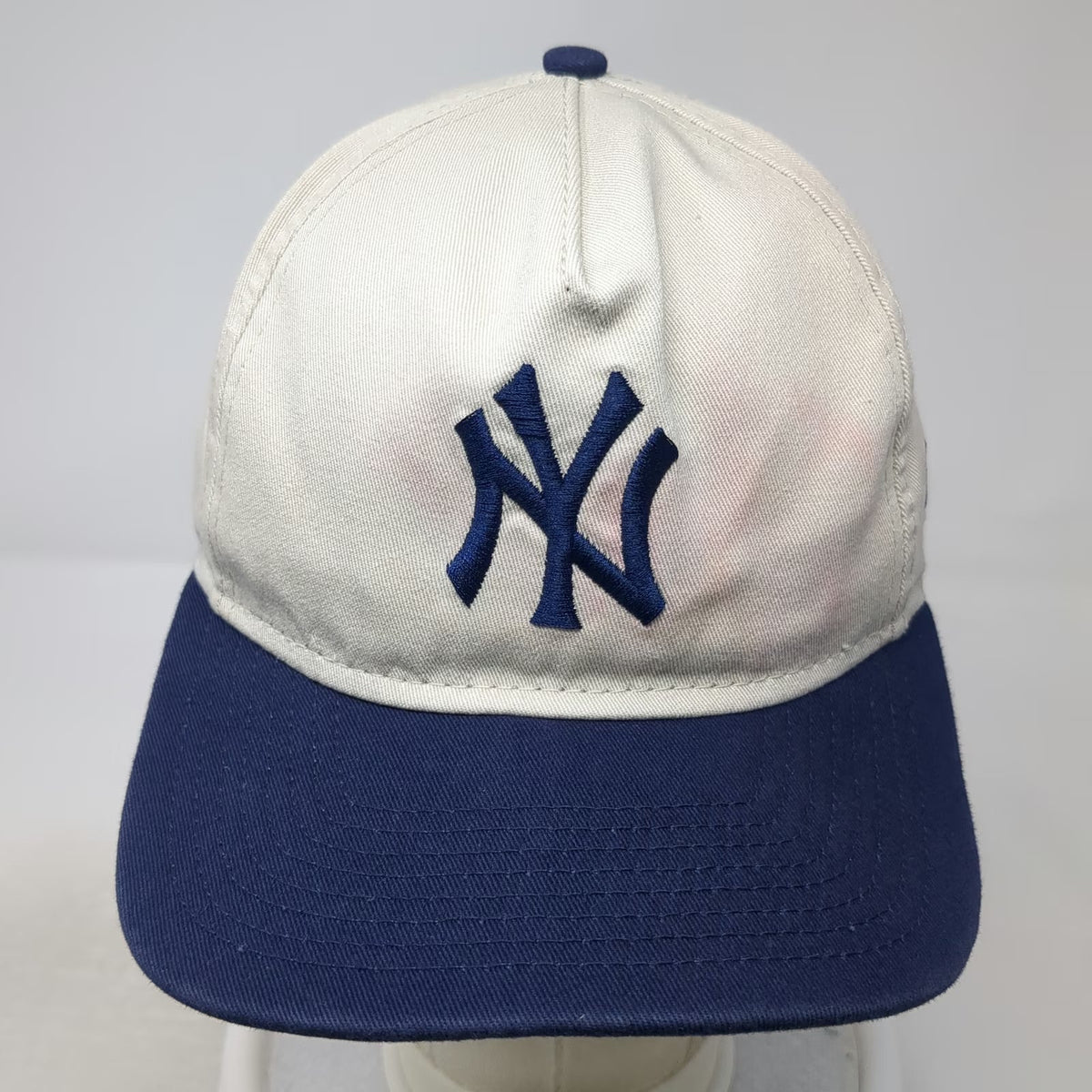 New Era 5 Panel White Blue One Size NY Yankees MLB Snapback Hat Flat Brim Cotton