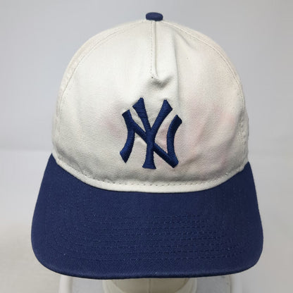New Era 5 Panel White Blue One Size NY Yankees MLB Snapback Hat Flat Brim Cotton