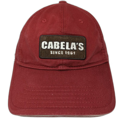 Cabela's Baseball Cap Hat Red One Size Patch Worlds Foremost Outfitter Slideback