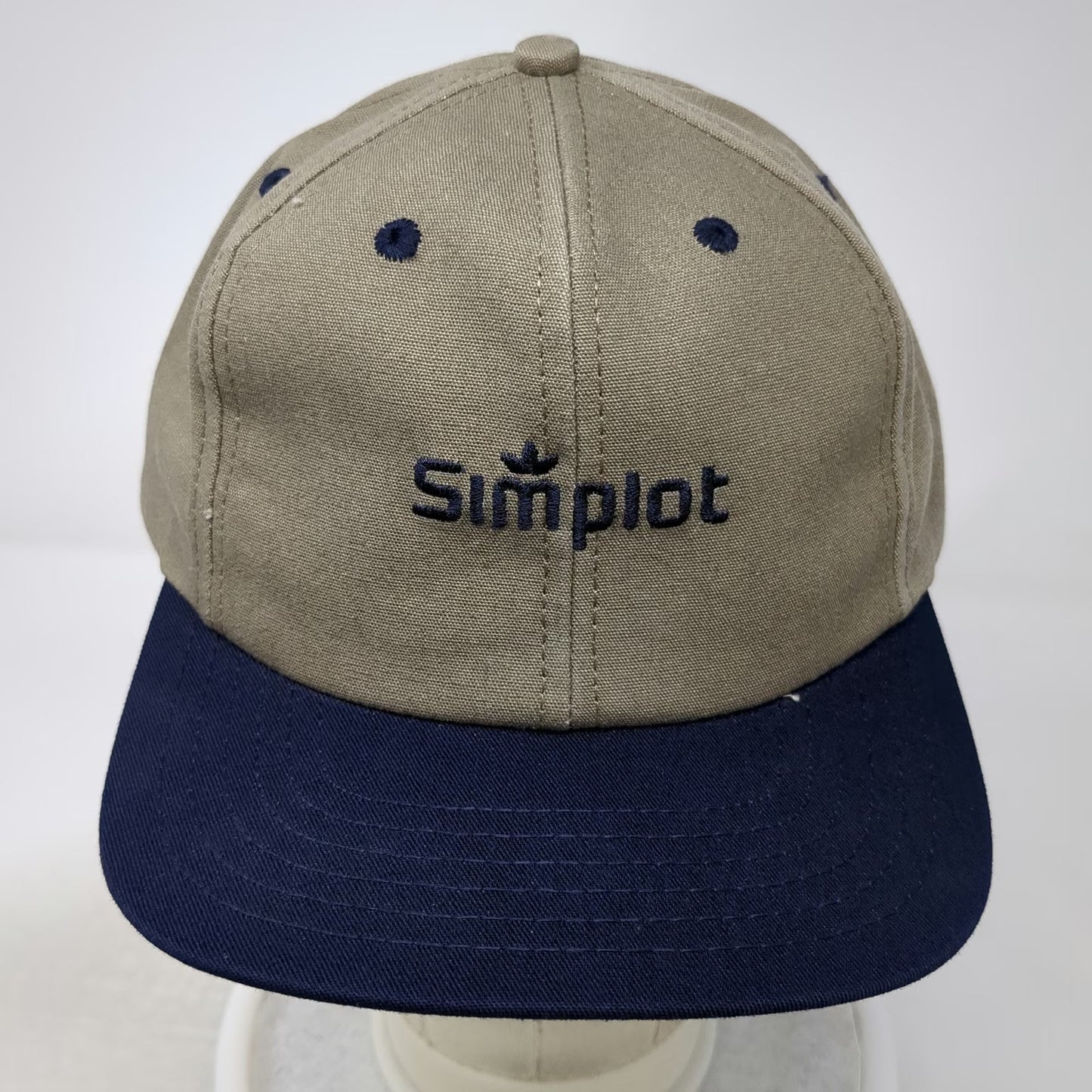 Simplot Logo Snapback Beige Blue One Size Vintage Made in USA Agriculture hat