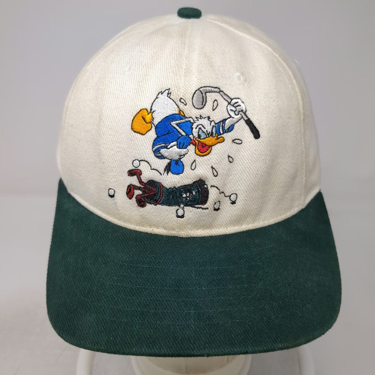 Disney Goofy's Hat Co Baseball Cap White Green Donald Duck Golfing Hat Vintage