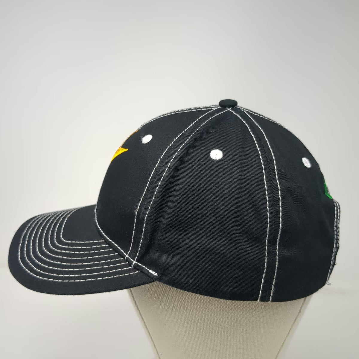 Baseball Cap Black Yellow Green OSFM Lightning Bolt Platt Contrast Stitch Hat