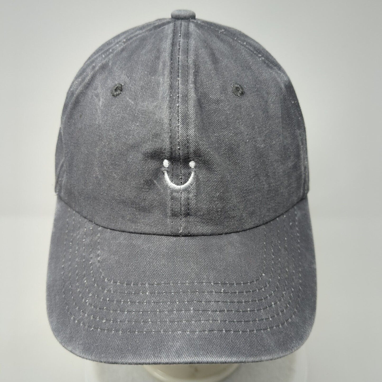 Smiley Face Slideback Hat Gray One Size Adjustable Solid 6 Panel