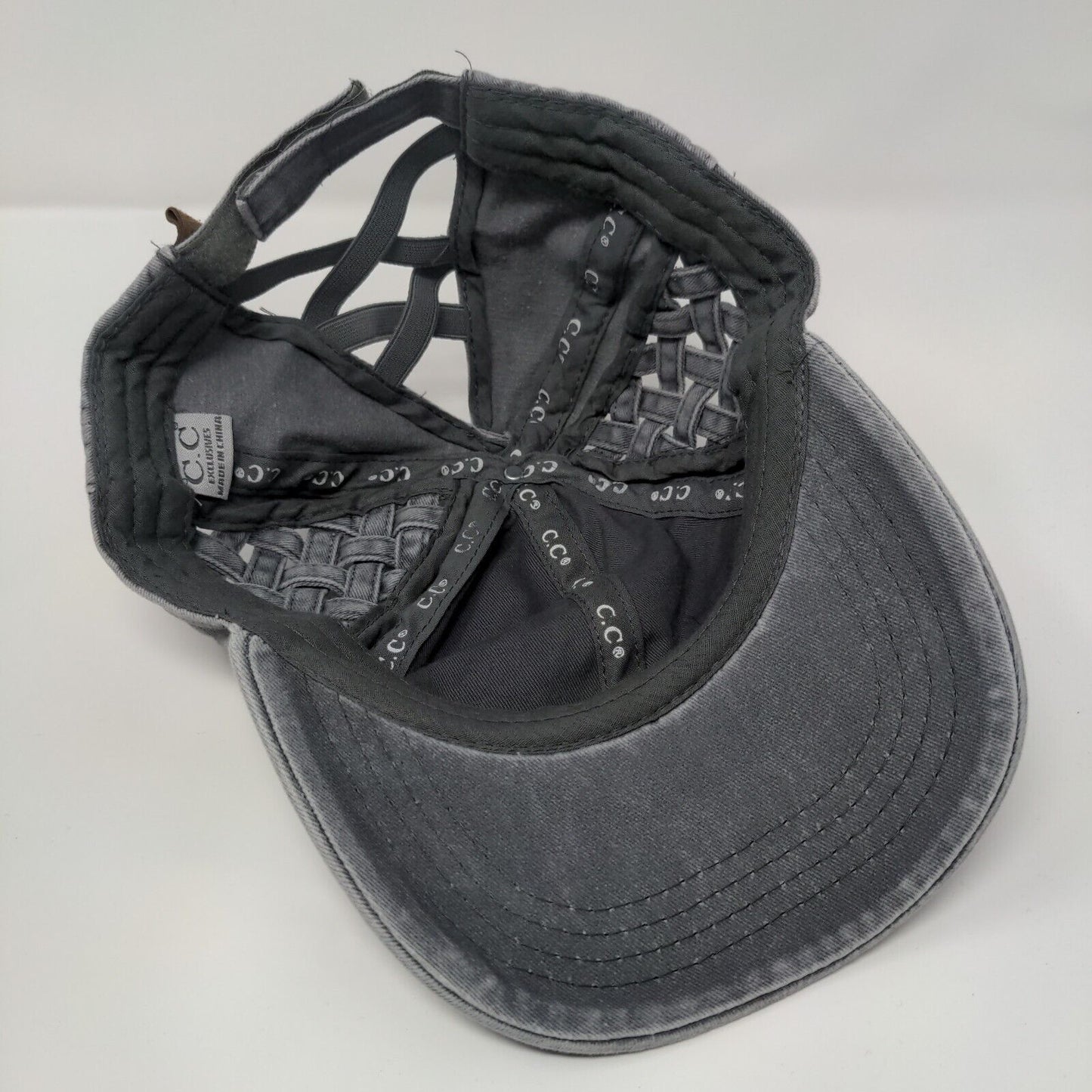 C.C. Exclusive Crisscross Strapback Hat Gray OS Adjustable Breathable Blank