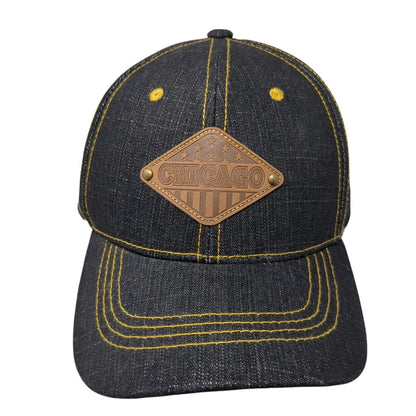 Chicago Strapback Hat Blue OS Adjustable Embroidered Leather Patch Pit Bull