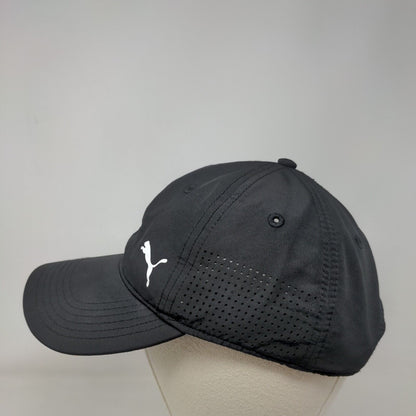Puma Strapback Hat Black One Size Adjustable Solid 6 Panel Vent Holes