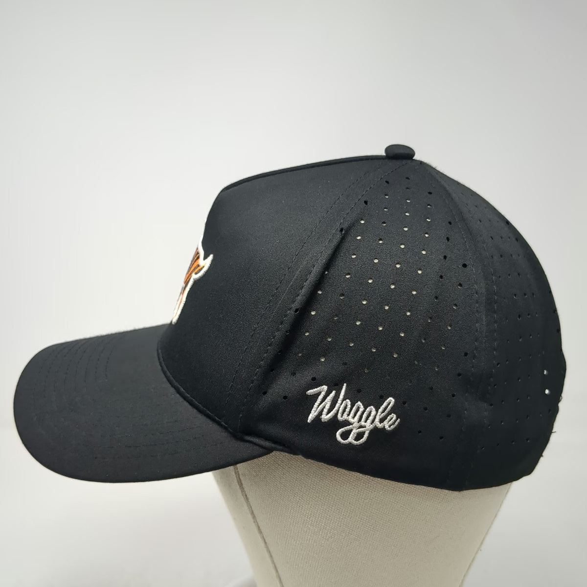 Waggle Trucker Hat Black One Size Snapback Perforated Tiger Stripe Goat Golf