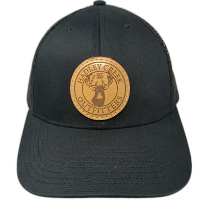 Richardson Trucker Hat Black One Size Hadley Creek Outfitters Leather Patch Deer
