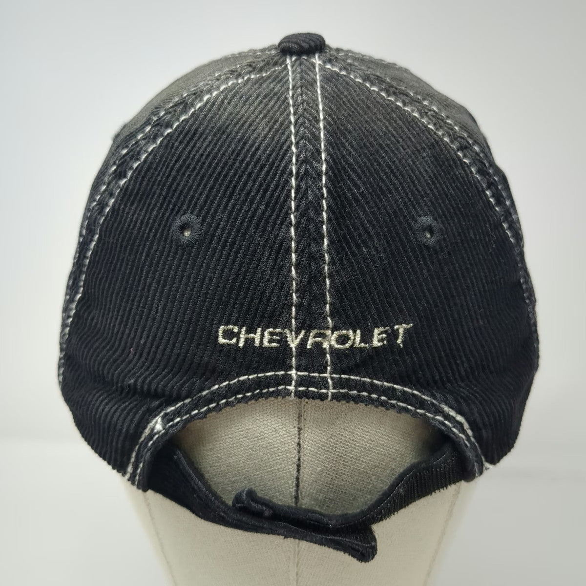H3 Sportgear Baseball Cap Black One Size Corduroy Distressed Chevrolet Logo Hat