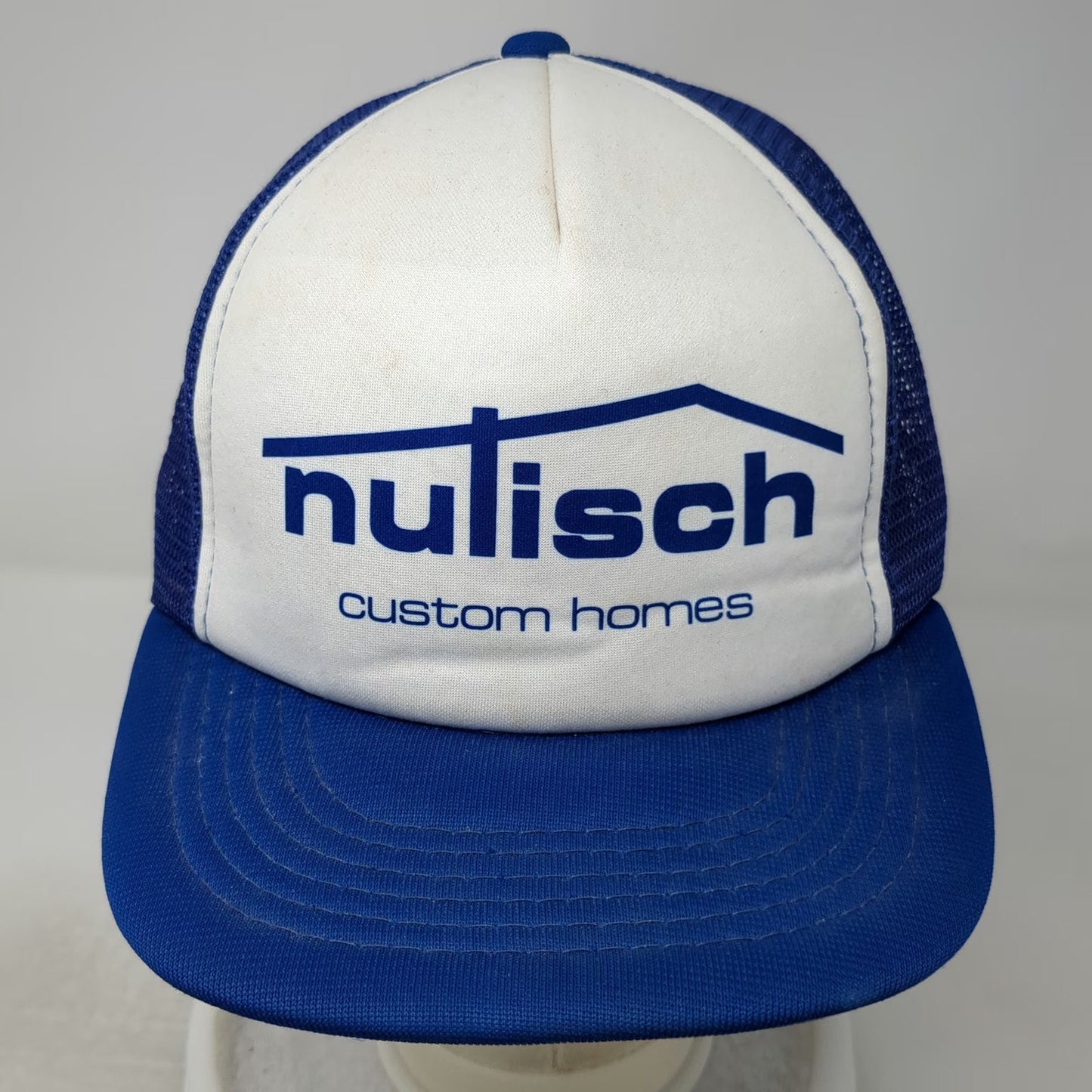 Headliner Trucker Hat Blue White OSFM Mesh Snapback Nulisch Custom Homes Logo